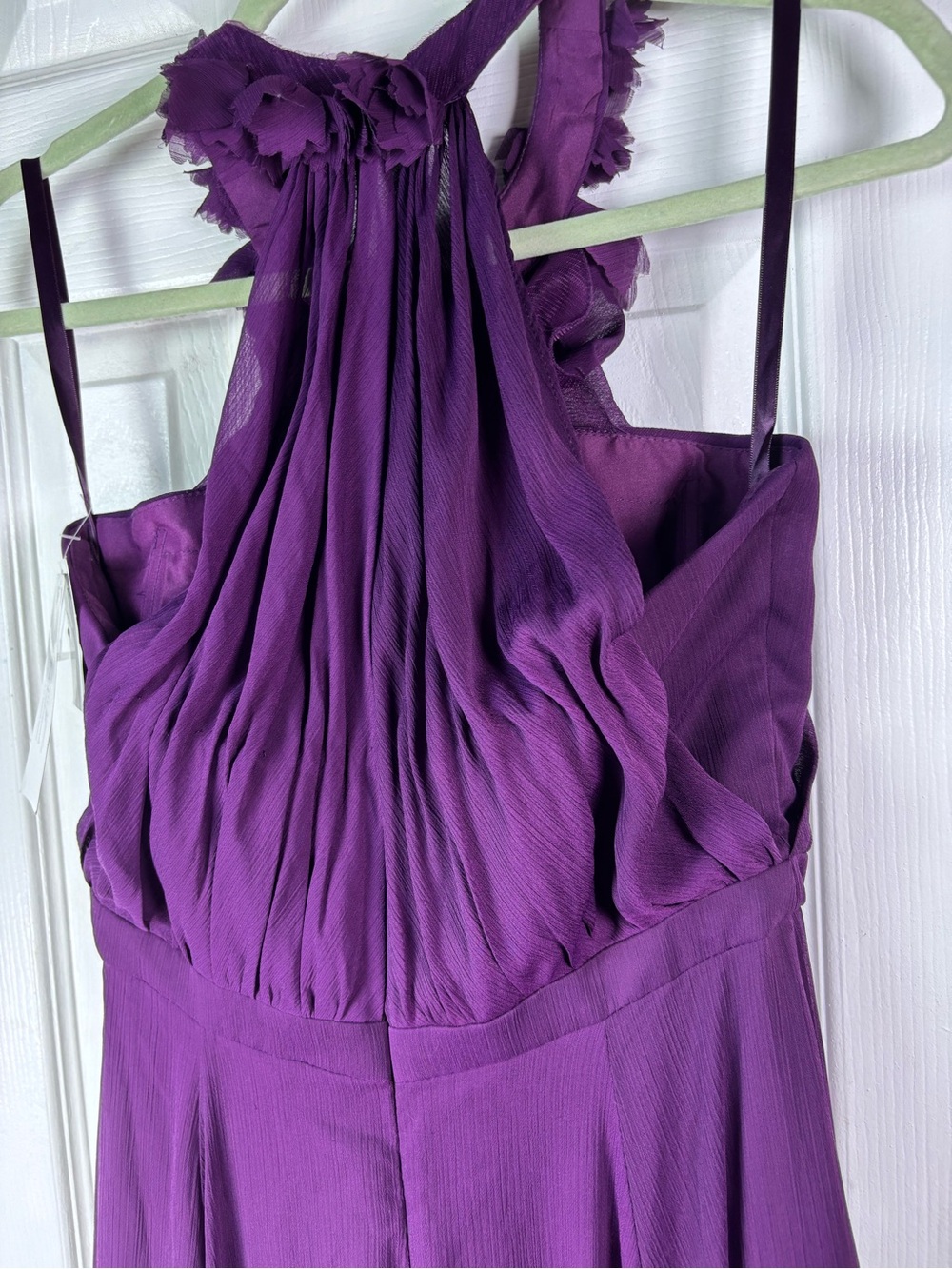Morilee Elegant Purple Halter Maxi Dress with Floral Neckline - Picture 4 of 15